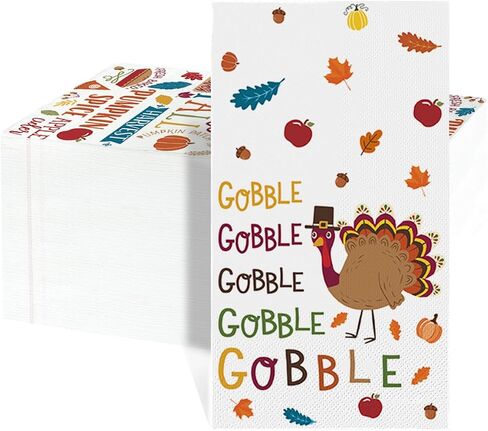 Horaldaily 50 Thanksgiving Disposable Paper Decorative Guest Napkins, Turkey Gobble Hand Towel for Party Lunch Dinner Kitchen Bathroom in Saudi Arabia