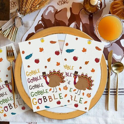 Horaldaily 50 Thanksgiving Disposable Paper Decorative Guest Napkins, Turkey Gobble Hand Towel for Party Lunch Dinner Kitchen Bathroom in Saudi Arabia