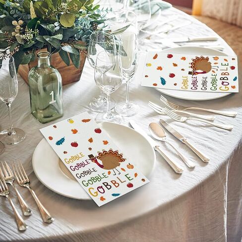 Horaldaily 50 Thanksgiving Disposable Paper Decorative Guest Napkins, Turkey Gobble Hand Towel for Party Lunch Dinner Kitchen Bathroom in Saudi Arabia