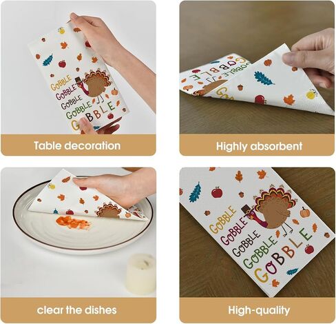 Horaldaily 50 Thanksgiving Disposable Paper Decorative Guest Napkins, Turkey Gobble Hand Towel for Party Lunch Dinner Kitchen Bathroom in Saudi Arabia