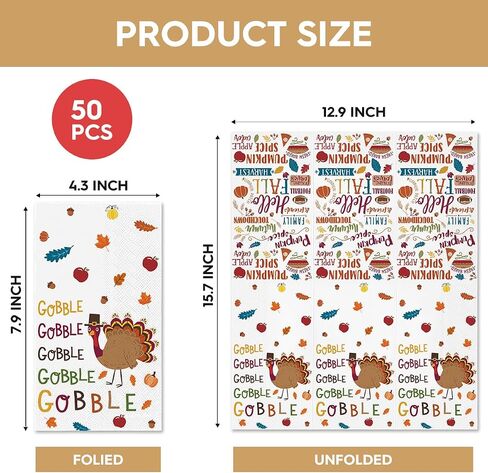 Horaldaily 50 Thanksgiving Disposable Paper Decorative Guest Napkins, Turkey Gobble Hand Towel for Party Lunch Dinner Kitchen Bathroom in Saudi Arabia