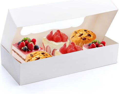 JOYIN 24 Pcs Christmas Cookie Boxes, Plain White Treat Boxes with Window 12.5" x 5.5" x 2.5" Bakery Gift Warpping Box for Xmas Holiday Party Favor, Cupcakes, Cookies, Brownies, Donuts Gift-Giving in Saudi Arabia