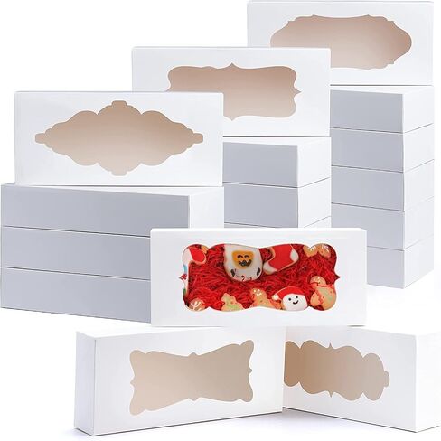 JOYIN 24 Pcs Christmas Cookie Boxes, Plain White Treat Boxes with Window 12.5" x 5.5" x 2.5" Bakery Gift Warpping Box for Xmas Holiday Party Favor, Cupcakes, Cookies, Brownies, Donuts Gift-Giving in Saudi Arabia