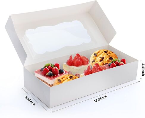 JOYIN 24 Pcs Christmas Cookie Boxes, Plain White Treat Boxes with Window 12.5" x 5.5" x 2.5" Bakery Gift Warpping Box for Xmas Holiday Party Favor, Cupcakes, Cookies, Brownies, Donuts Gift-Giving in Saudi Arabia