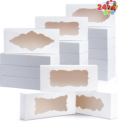 JOYIN 24 Pcs Christmas Cookie Boxes, Plain White Treat Boxes with Window 12.5" x 5.5" x 2.5" Bakery Gift Warpping Box for Xmas Holiday Party Favor, Cupcakes, Cookies, Brownies, Donuts Gift-Giving in Saudi Arabia