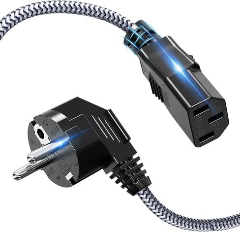 European Power Cord, Goalfish Nylon Braided Europlug Replacement Power Cord (CEE 7/7 to IEC60320 C13) with VED for Monitors, PC, Scanner,TV,Printer,Travel & More - 6.6Ft in Saudi Arabia