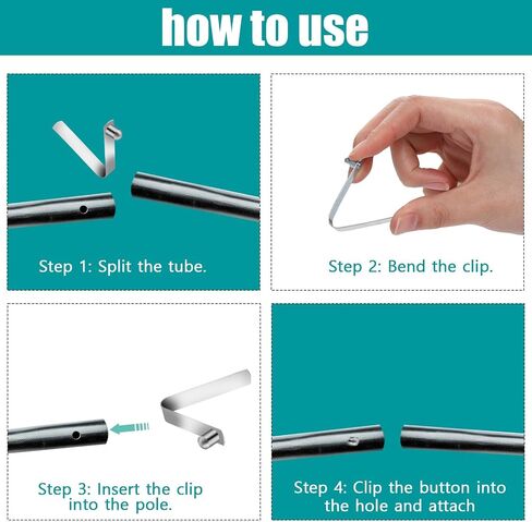 12 PCS Tent Pole Clips Push Button Spring Clip Tent Pole Connectors Stainless Steel Kayak Spring Snap Tube Locking Pin Clips for Kayak Paddle Camping 9mm in Saudi Arabia