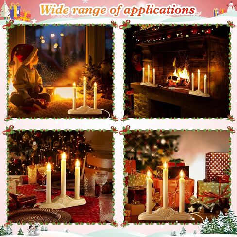 Meonum 2 Sets 3 Light Electric Window Candles Plug in Christmas Candle Light with C7 LED Bulbs, Ivory Christmas Candelabra with Switch, Charge Connector and Spare Bulb for Holiday Party Window Decor in Saudi Arabia