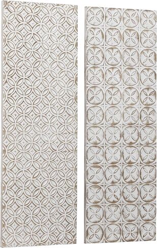 Deco 79 Wooden Geometric Home Wall Decor Intricately Carved Wall Sculpture, set of 2 Wall Art 16" x 2" x 48", White in Saudi Arabia