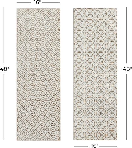 Deco 79 Wooden Geometric Home Wall Decor Intricately Carved Wall Sculpture, set of 2 Wall Art 16" x 2" x 48", White in Saudi Arabia