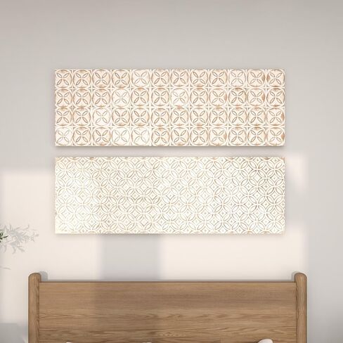 Deco 79 Wooden Geometric Home Wall Decor Intricately Carved Wall Sculpture, set of 2 Wall Art 16" x 2" x 48", White in Saudi Arabia