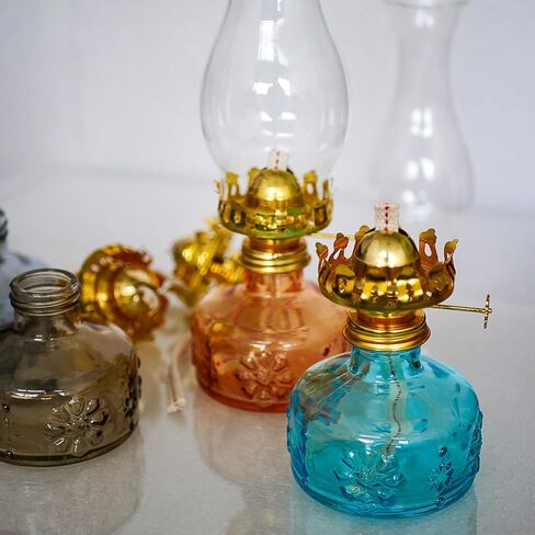 Chamber Oil Lamp -10.6''×3.35'' Snowflake Amber Vintage Kerosene Lamp Crimped Top Chimney Beautifully Carved Glass Oil Lamps for Indoor Use in Kuwait