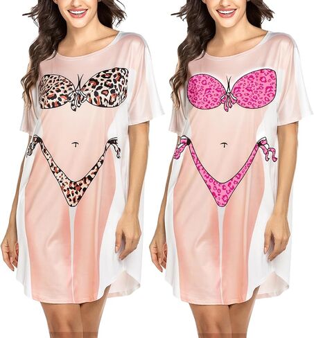 Ekouaer Womens Bikini Shirt Cover Up Short Sleeve Funny Bikini Print Cover-Up 2 Pack Cute Baggy Shirt Dress S-XXL in Saudi Arabia