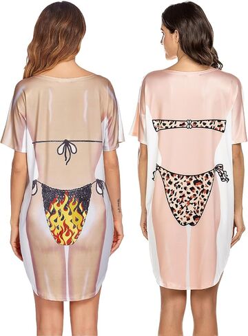 Ekouaer Womens Bikini Shirt Cover Up Short Sleeve Funny Bikini Print Cover-Up 2 Pack Cute Baggy Shirt Dress S-XXL in Saudi Arabia