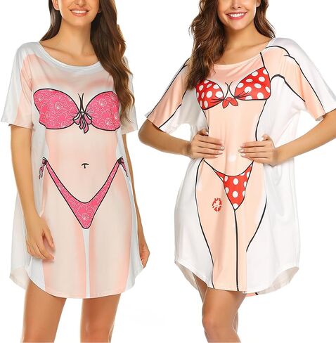 Ekouaer Womens Bikini Shirt Cover Up Short Sleeve Funny Bikini Print Cover-Up 2 Pack Cute Baggy Shirt Dress S-XXL in Saudi Arabia