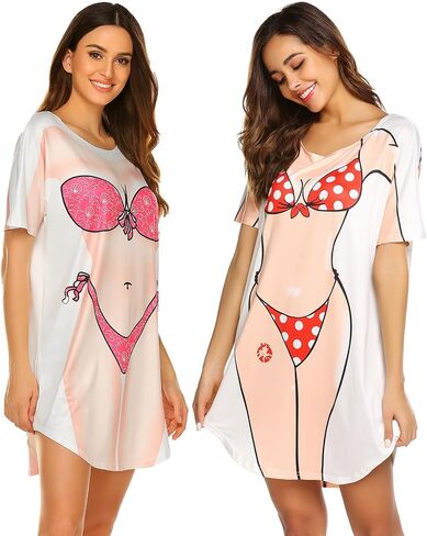 Ekouaer Womens Bikini Shirt Cover Up Short Sleeve Funny Bikini Print Cover-Up 2 Pack Cute Baggy Shirt Dress S-XXL in Saudi Arabia