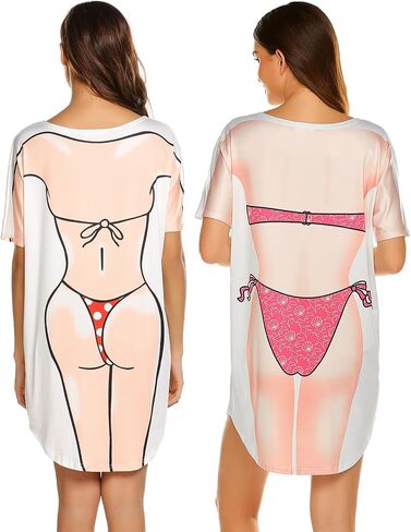 Ekouaer Womens Bikini Shirt Cover Up Short Sleeve Funny Bikini Print Cover-Up 2 Pack Cute Baggy Shirt Dress S-XXL in Saudi Arabia