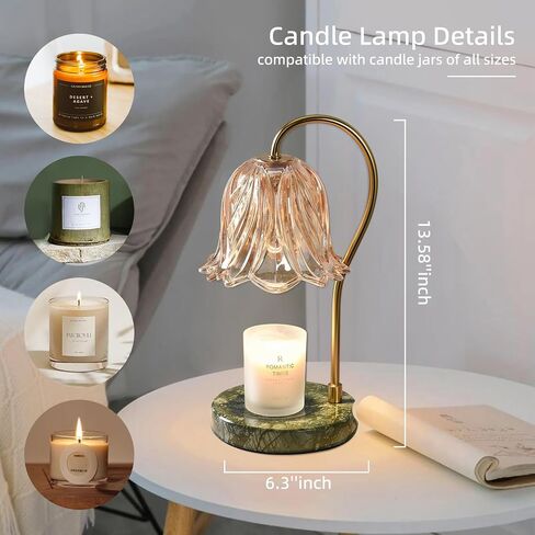 Candle Warmer Lamp with Timer/Dimmer, Marble Base Electric Top Down Melting Wax Melt Warmer for Jar Candles, Home Bedroom Decor House Warming Gift Mothers Day Gifts for Mom (2 Bulbs Included) (Amber) in Saudi Arabia