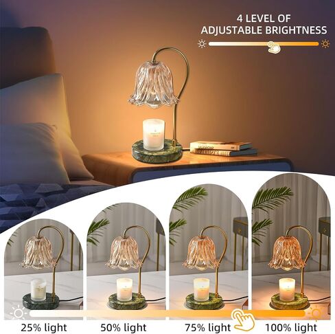Candle Warmer Lamp with Timer/Dimmer, Marble Base Electric Top Down Melting Wax Melt Warmer for Jar Candles, Home Bedroom Decor House Warming Gift Mothers Day Gifts for Mom (2 Bulbs Included) (Amber) in Saudi Arabia