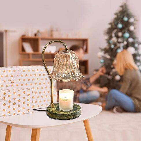 Candle Warmer Lamp with Timer/Dimmer, Marble Base Electric Top Down Melting Wax Melt Warmer for Jar Candles, Home Bedroom Decor House Warming Gift Mothers Day Gifts for Mom (2 Bulbs Included) (Amber) in Saudi Arabia