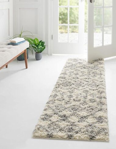 سجادة منطقة فريدة من نوعها من مجموعة Loom المغربية Trellis Shag - مكناس (عداء 2' x 7' 1 بوصة، عاجي/رمادي) in Saudi Arabia