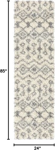 سجادة منطقة فريدة من نوعها من مجموعة Loom المغربية Trellis Shag - مكناس (عداء 2' x 7' 1 بوصة، عاجي/رمادي) in Saudi Arabia