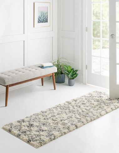 سجادة منطقة فريدة من نوعها من مجموعة Loom المغربية Trellis Shag - مكناس (عداء 2' x 7' 1 بوصة، عاجي/رمادي) in Saudi Arabia