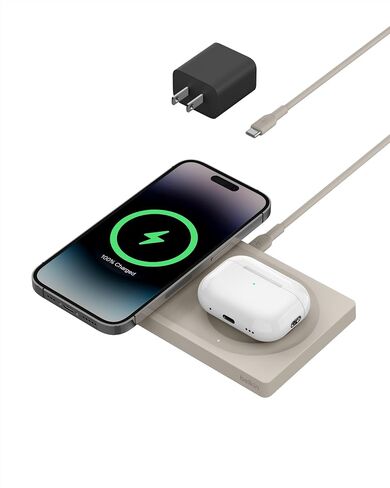 Belkin BoostCharge Pro 3-in-1 MagSafe-Compatible Wireless Charging Pad with Qi2 15W, Fast Charging iPhone Charger, Compatible with iPhone 15, 14, and 13 Series, AirPods, Apple Watch, & More - White in Saudi Arabia