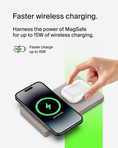 Belkin BoostCharge Pro 3-in-1 MagSafe-Compatible Wireless Charging Pad with Qi2 15W, Fast Charging iPhone Charger, Compatible with iPhone 15, 14, and 13 Series, AirPods, Apple Watch, & More - White in Saudi Arabia