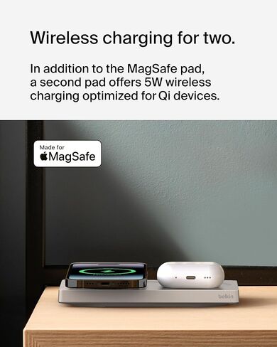 Belkin BoostCharge Pro 3-in-1 MagSafe-Compatible Wireless Charging Pad with Qi2 15W, Fast Charging iPhone Charger, Compatible with iPhone 15, 14, and 13 Series, AirPods, Apple Watch, & More - White in Saudi Arabia