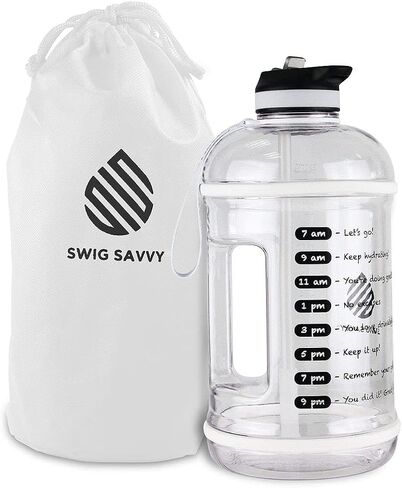 زجاجة مياه Swig Savvy Motivational Time Marker مع غطاء من القش وغطاء للتخزين، شفافة، 128 أونصة in Saudi Arabia