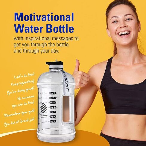 زجاجة مياه Swig Savvy Motivational Time Marker مع غطاء من القش وغطاء للتخزين، شفافة، 128 أونصة in Saudi Arabia