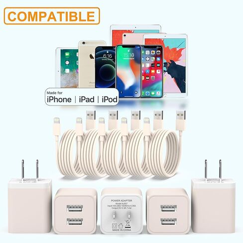 5Pack iPhone Charger, iGENJUN Dual Port USB Wall Charger Block Adapter with Long 6FT Lightning Cable Fast Charging Data Sync Cords for iPhone 14 13 12 11 Pro Max XR XS Plus-Multicolor in Saudi Arabia