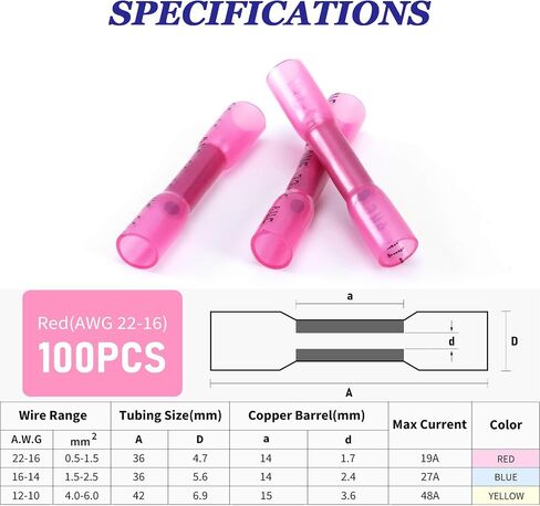 100psc 18-14 AWG Blue Heat Shrink Butt Wire Connector, Automotive Marine Grade Wire Crimp Terminal Butt Splices for Automotive Industry, Marine, Home Wire Connections and More. in Saudi Arabia