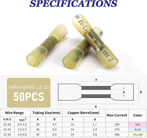 100psc 18-14 AWG Blue Heat Shrink Butt Wire Connector, Automotive Marine Grade Wire Crimp Terminal Butt Splices for Automotive Industry, Marine, Home Wire Connections and More. in Saudi Arabia