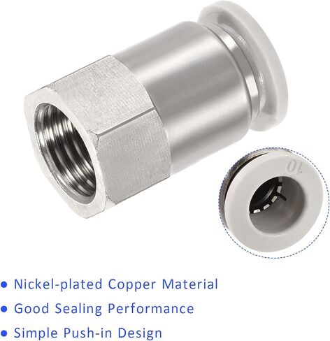 4 Pack 3/8PT Female Thread Pipe Fitting - Nickel-plated Copper Straight Union, Push to Connect Fittings, Apply to Pneumatic System (0.39 Inch, Silver) in Kuwait