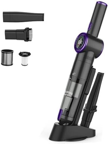 Nicebay Cordless Handheld Vacuum Cleaner, 15KPA Strong Suction Portable Hand Vacuum Cleaner, LED Display Car Vacuum Cleaner, Fast Charging Dock, Rechargeable Handheld Vacuum Purple in Saudi Arabia