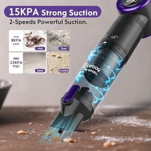 Nicebay Cordless Handheld Vacuum Cleaner, 15KPA Strong Suction Portable Hand Vacuum Cleaner, LED Display Car Vacuum Cleaner, Fast Charging Dock, Rechargeable Handheld Vacuum Purple in Saudi Arabia