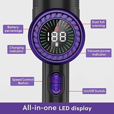 Nicebay Cordless Handheld Vacuum Cleaner, 15KPA Strong Suction Portable Hand Vacuum Cleaner, LED Display Car Vacuum Cleaner, Fast Charging Dock, Rechargeable Handheld Vacuum Purple in Saudi Arabia