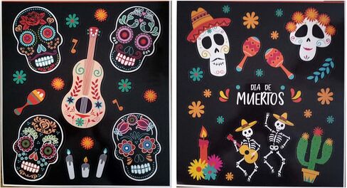 زينة حائط لاصقة للنافذة على شكل جماجم السكر Dia de Los Muertos من Day of The Dead - مجموعة من قطعتين in Saudi Arabia