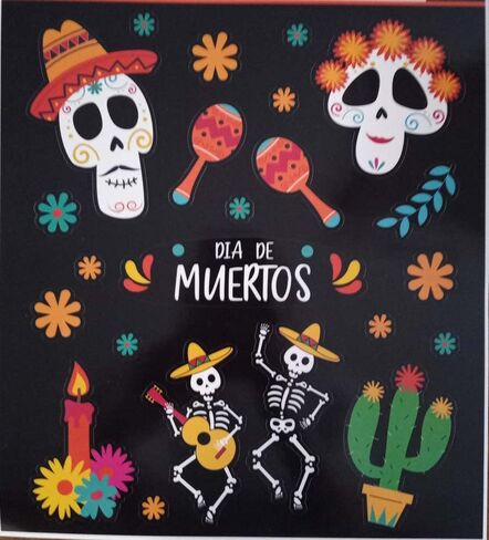 زينة حائط لاصقة للنافذة على شكل جماجم السكر Dia de Los Muertos من Day of The Dead - مجموعة من قطعتين in Saudi Arabia