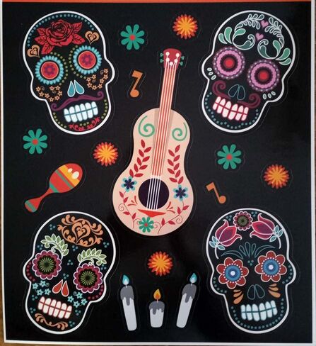 زينة حائط لاصقة للنافذة على شكل جماجم السكر Dia de Los Muertos من Day of The Dead - مجموعة من قطعتين in Saudi Arabia