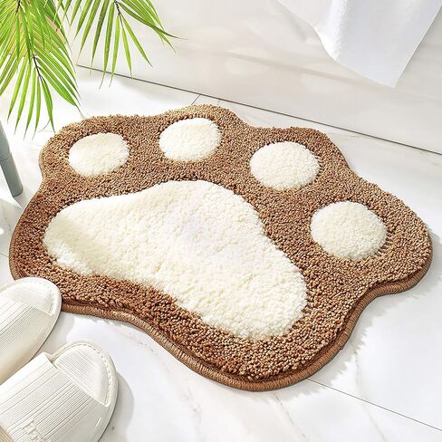 Molesun Paw Shaped Bath Mat, Cute Bathroom Rug Non-Slip, Soft Microfiber Water Absorbent Thick Shower Rug, Machine Washable Bath Rug for Bathroom Bedroom, Gray, 17x23 in Kuwait