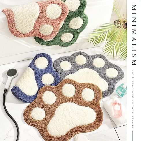 Molesun Paw Shaped Bath Mat, Cute Bathroom Rug Non-Slip, Soft Microfiber Water Absorbent Thick Shower Rug, Machine Washable Bath Rug for Bathroom Bedroom, Gray, 17x23 in Kuwait