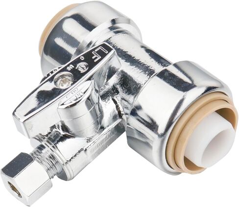 WHK Tee Stop Valve 3/4 Ptc x 3/4 Ptc x 1/4 بوصة ضغط، ادفع لتوصيل تركيبات السباكة النحاسية، 1/4 دورة دفع ملائمة لخط المياه لكوبر، PEX، أنابيب PVC، الأنابيب in Saudi Arabia