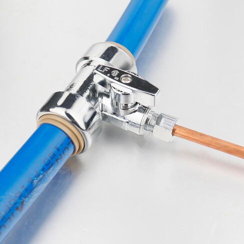 WHK Tee Stop Valve 3/4 Ptc x 3/4 Ptc x 1/4 بوصة ضغط، ادفع لتوصيل تركيبات السباكة النحاسية، 1/4 دورة دفع ملائمة لخط المياه لكوبر، PEX، أنابيب PVC، الأنابيب in Saudi Arabia