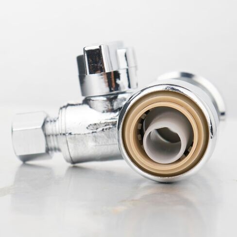 WHK Tee Stop Valve 3/4 Ptc x 3/4 Ptc x 1/4 بوصة ضغط، ادفع لتوصيل تركيبات السباكة النحاسية، 1/4 دورة دفع ملائمة لخط المياه لكوبر، PEX، أنابيب PVC، الأنابيب in Saudi Arabia