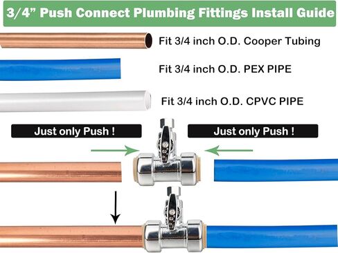 WHK Tee Stop Valve 3/4 Ptc x 3/4 Ptc x 1/4 بوصة ضغط، ادفع لتوصيل تركيبات السباكة النحاسية، 1/4 دورة دفع ملائمة لخط المياه لكوبر، PEX، أنابيب PVC، الأنابيب in Saudi Arabia