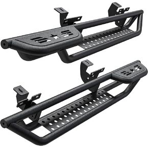 Running Boards Compatible with Jeep Wrangler JL 4 Doors 2018-2024, 6" 2-Stairs Side Step Rails Coated Black Carbon Steel Nerf Bars