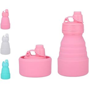 Collapsible Water Bottles 17oz, Odorless BPA-Free Silicone, Leak-Proof Foldable Reusable Bottle - Perfect for Travel Sports Gym Hiking Camping Cycling - Water Pink